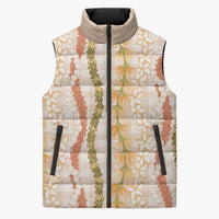 Hawaiian Ohia Lehua Lei Sleeveless Puffer Jacket Plaid Palaka Ahiehie Pattern LT9 Unisex Beige - Polynesian Pride