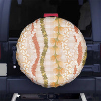 Hawaiian Ohia Lehua Lei Spare Tire Cover Plaid Palaka Ahiehie Pattern - Polynesian Pride