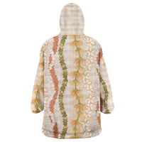 Hawaiian Ohia Lehua Lei Wearable Blanket Hoodie Plaid Palaka Ahiehie Pattern LT9 - Polynesian Pride