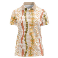 Hawaiian Ohia Lehua Lei Women Polo Shirt Plaid Palaka Ahiehie Pattern - Polynesian Pride