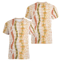Hawaiian Ohia Lehua Lei Women V-Neck T-Shirt Plaid Palaka Ahiehie Pattern LT9 - Polynesian Pride