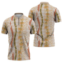Hawaiian Ohia Lehua Lei Zipper Polo Shirt Plaid Palaka Ahiehie Pattern - Polynesian Pride