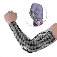 Hawaiian Ohia Lehua Lei Arm Sleeves Plaid Palaka Eleele Pattern LT9 Set of 2 Black - Polynesian Pride