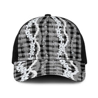 Hawaiian Ohia Lehua Lei Baseball Net Cap Plaid Palaka Eleele Pattern LT9 One Size Black Black - Polynesian Pride