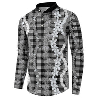 Hawaiian Ohia Lehua Lei Button Sweatshirt Plaid Palaka Eleele Pattern LT9 - Polynesian Pride