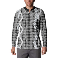 Hawaiian Ohia Lehua Lei Button Sweatshirt Plaid Palaka Eleele Pattern LT9 - Polynesian Pride