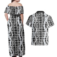 Hawaiian Ohia Lehua Lei Couples Matching Off Shoulder Maxi Dress and Hawaiian Shirt Plaid Palaka Eleele Pattern LT9 - Polynesian Pride