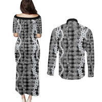 Hawaiian Ohia Lehua Lei Couples Matching Puletasi and Long Sleeve Button Shirt Plaid Palaka Eleele Pattern LT9 - Polynesian Pride