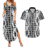 Hawaiian Ohia Lehua Lei Couples Matching Summer Maxi Dress and Hawaiian Shirt Plaid Palaka Eleele Pattern LT9 Black - Polynesian Pride