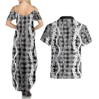 Hawaiian Ohia Lehua Lei Couples Matching Summer Maxi Dress and Hawaiian Shirt Plaid Palaka Eleele Pattern LT9 - Polynesian Pride