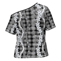 Hawaiian Ohia Lehua Lei Cross Shoulder Shirt Plaid Palaka Eleele Pattern LT9 - Polynesian Pride
