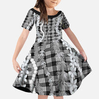 Hawaiian Ohia Lehua Lei Family Matching Long Sleeve Bodycon Dress and Hawaiian Shirt Plaid Palaka Eleele Pattern - Polynesian Pride