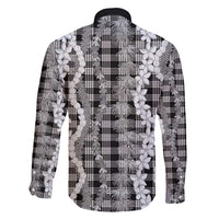 Hawaiian Ohia Lehua Lei Family Matching Long Sleeve Bodycon Dress and Hawaiian Shirt Plaid Palaka Eleele Pattern - Polynesian Pride