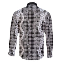 Hawaiian Ohia Lehua Lei Family Matching Off The Shoulder Long Sleeve Dress and Hawaiian Shirt Plaid Palaka Eleele Pattern - Polynesian Pride