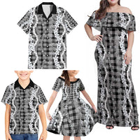 Hawaiian Ohia Lehua Lei Family Matching Off Shoulder Maxi Dress and Hawaiian Shirt Plaid Palaka Eleele Pattern - Polynesian Pride
