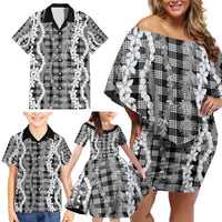 Hawaiian Ohia Lehua Lei Family Matching Off Shoulder Short Dress and Hawaiian Shirt Plaid Palaka Eleele Pattern LT9 - Polynesian Pride