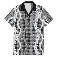 Hawaiian Ohia Lehua Lei Family Matching Off Shoulder Short Dress and Hawaiian Shirt Plaid Palaka Eleele Pattern LT9 Dad's Shirt - Short Sleeve Black - Polynesian Pride