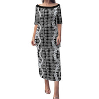 Hawaiian Ohia Lehua Lei Family Matching Puletasi and Hawaiian Shirt Plaid Palaka Eleele Pattern LT9 Black - Polynesian Pride