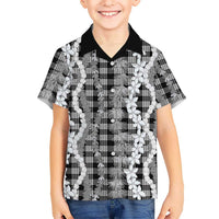 Hawaiian Ohia Lehua Lei Family Matching Short Sleeve Bodycon Dress and Hawaiian Shirt Plaid Palaka Eleele Pattern - Polynesian Pride
