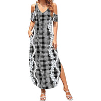 Hawaiian Ohia Lehua Lei Family Matching Summer Maxi Dress and Hawaiian Shirt Plaid Palaka Eleele Pattern LT9 Black - Polynesian Pride