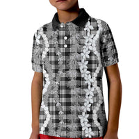 Hawaiian Ohia Lehua Lei Kid Polo Shirt Plaid Palaka Eleele Pattern LT9 Kid Black - Polynesian Pride