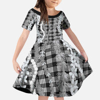 Hawaiian Ohia Lehua Lei Kid Short Sleeve Dress Plaid Palaka Eleele Pattern LT9 KID Black - Polynesian Pride