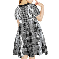 Hawaiian Ohia Lehua Lei Kid Short Sleeve Dress Plaid Palaka Eleele Pattern LT9 - Polynesian Pride