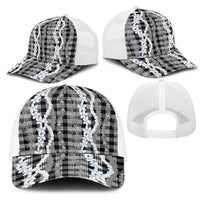 Hawaiian Ohia Lehua Lei Mesh Trucker Cap Plaid Palaka Eleele Pattern LT9 - Polynesian Pride