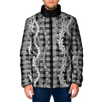 Hawaiian Ohia Lehua Lei Padded Jacket Plaid Palaka Eleele Pattern LT9 Men Black - Polynesian Pride