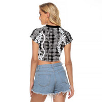 Hawaiian Ohia Lehua Lei Raglan Cropped T Shirt Plaid Palaka Eleele Pattern LT9 - Polynesian Pride