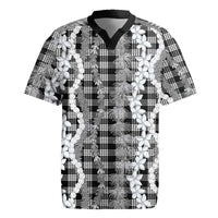 Hawaiian Ohia Lehua Lei Rugby Jersey Plaid Palaka Eleele Pattern LT9 Black - Polynesian Pride
