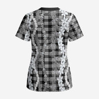 Hawaiian Ohia Lehua Lei Scrub Top Plaid Palaka Eleele Pattern LT9 - Polynesian Pride