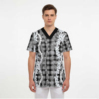 Hawaiian Ohia Lehua Lei Scrub Top Plaid Palaka Eleele Pattern LT9 - Polynesian Pride