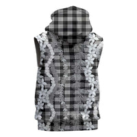 Hawaiian Ohia Lehua Lei Sleeveless Hoodie Plaid Palaka Eleele Pattern LT9 - Polynesian Pride
