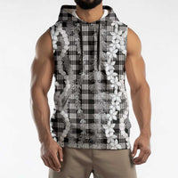 Hawaiian Ohia Lehua Lei Sleeveless Hoodie Plaid Palaka Eleele Pattern LT9 - Polynesian Pride