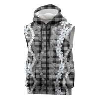 Hawaiian Ohia Lehua Lei Sleeveless Zip Hoodie Plaid Palaka Eleele Pattern LT9 Black - Polynesian Pride