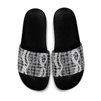 Hawaiian Ohia Lehua Lei Slide Sandals Plaid Palaka Eleele Pattern LT9 Black - Polynesian Pride