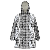 Hawaiian Ohia Lehua Lei Wearable Blanket Hoodie Plaid Palaka Eleele Pattern LT9 One Size Black - Polynesian Pride
