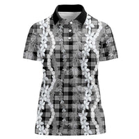 Hawaiian Ohia Lehua Lei Women Polo Shirt Plaid Palaka Eleele Pattern LT9 Female Black - Polynesian Pride