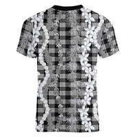 Hawaiian Ohia Lehua Lei Women V-Neck T-Shirt Plaid Palaka Eleele Pattern LT9 - Polynesian Pride