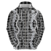 Hawaiian Ohia Lehua Lei Zip Hoodie Plaid Palaka Eleele Pattern - Polynesian Pride