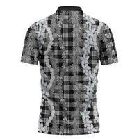 Hawaiian Ohia Lehua Lei Zipper Polo Shirt Plaid Palaka Eleele Pattern LT9 - Polynesian Pride