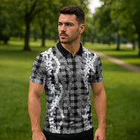 Hawaiian Ohia Lehua Lei Zipper Polo Shirt Plaid Palaka Eleele Pattern LT9 - Polynesian Pride
