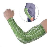 Hawaiian Ohia Lehua Lei Arm Sleeves Plaid Palaka Omaomao Pattern LT9 Set of 2 Green - Polynesian Pride