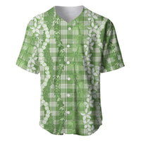 Hawaiian Ohia Lehua Lei Baseball Jersey Plaid Palaka Omaomao Pattern LT9 Green - Polynesian Pride