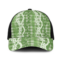 Hawaiian Ohia Lehua Lei Baseball Net Cap Plaid Palaka Omaomao Pattern - Polynesian Pride