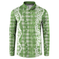 Hawaiian Ohia Lehua Lei Button Sweatshirt Plaid Palaka Omaomao Pattern LT9 Green - Polynesian Pride
