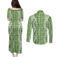 Hawaiian Ohia Lehua Lei Couples Matching Puletasi and Long Sleeve Button Shirt Plaid Palaka Omaomao Pattern LT9 - Polynesian Pride