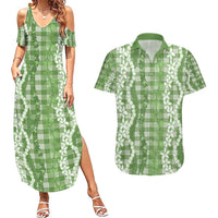 Hawaiian Ohia Lehua Lei Couples Matching Summer Maxi Dress and Hawaiian Shirt Plaid Palaka Omaomao Pattern LT9 Green - Polynesian Pride