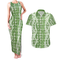 Hawaiian Ohia Lehua Lei Couples Matching Tank Maxi Dress and Hawaiian Shirt Plaid Palaka Omaomao Pattern - Polynesian Pride
